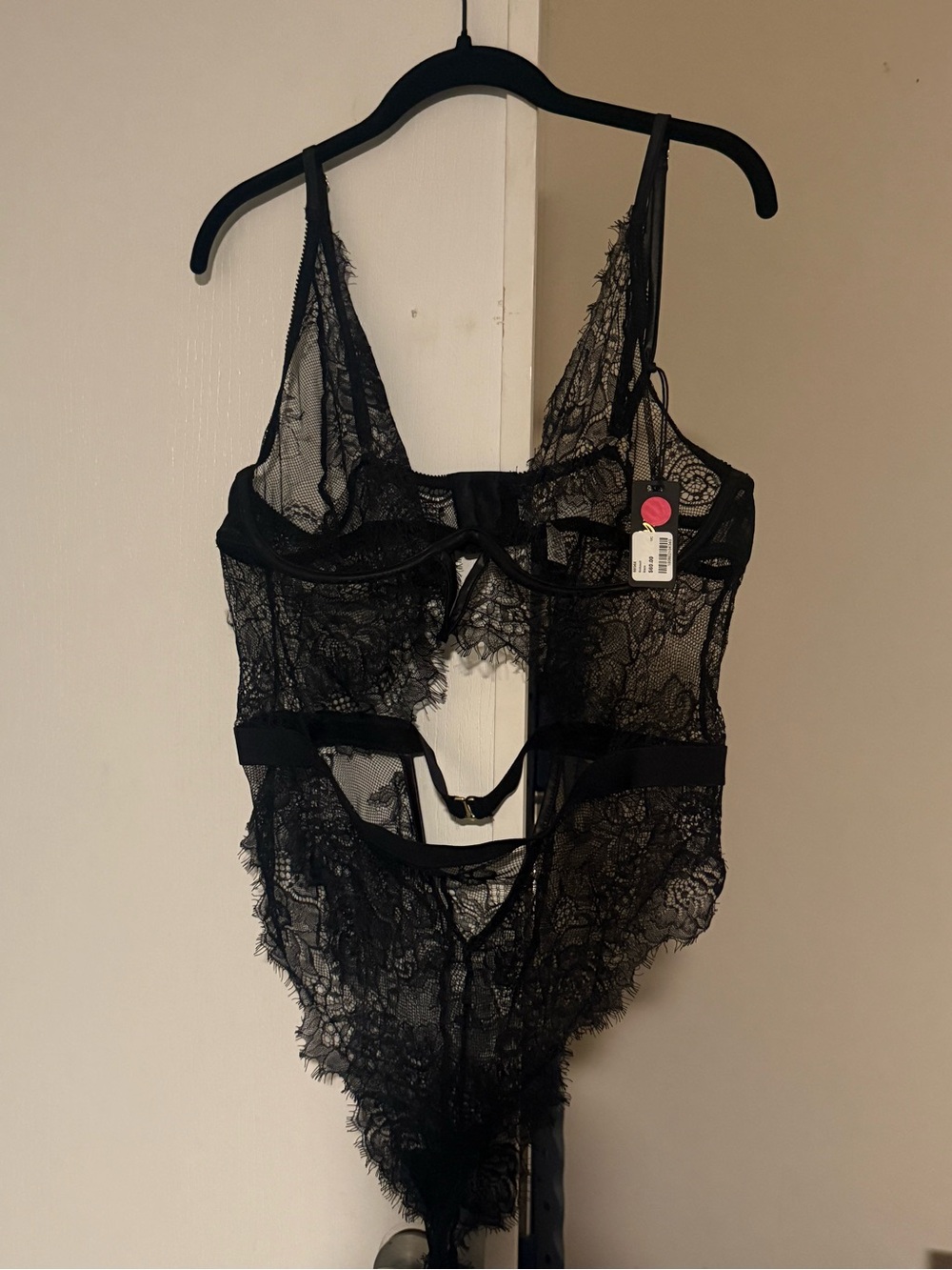 bebe Black Sheer Lace Bodysuit